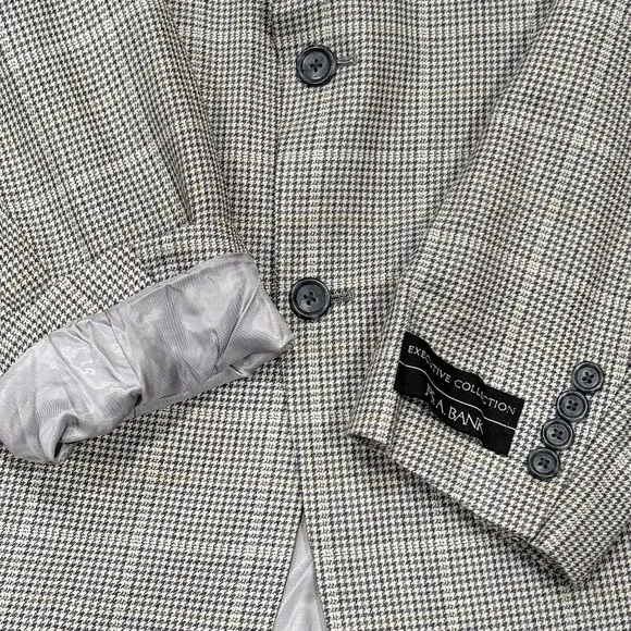 Jos A Bank Executive Blazer Gray Silk Wool 42R Houndstooth Windowpane $395 NWT - Picture 6 of 11